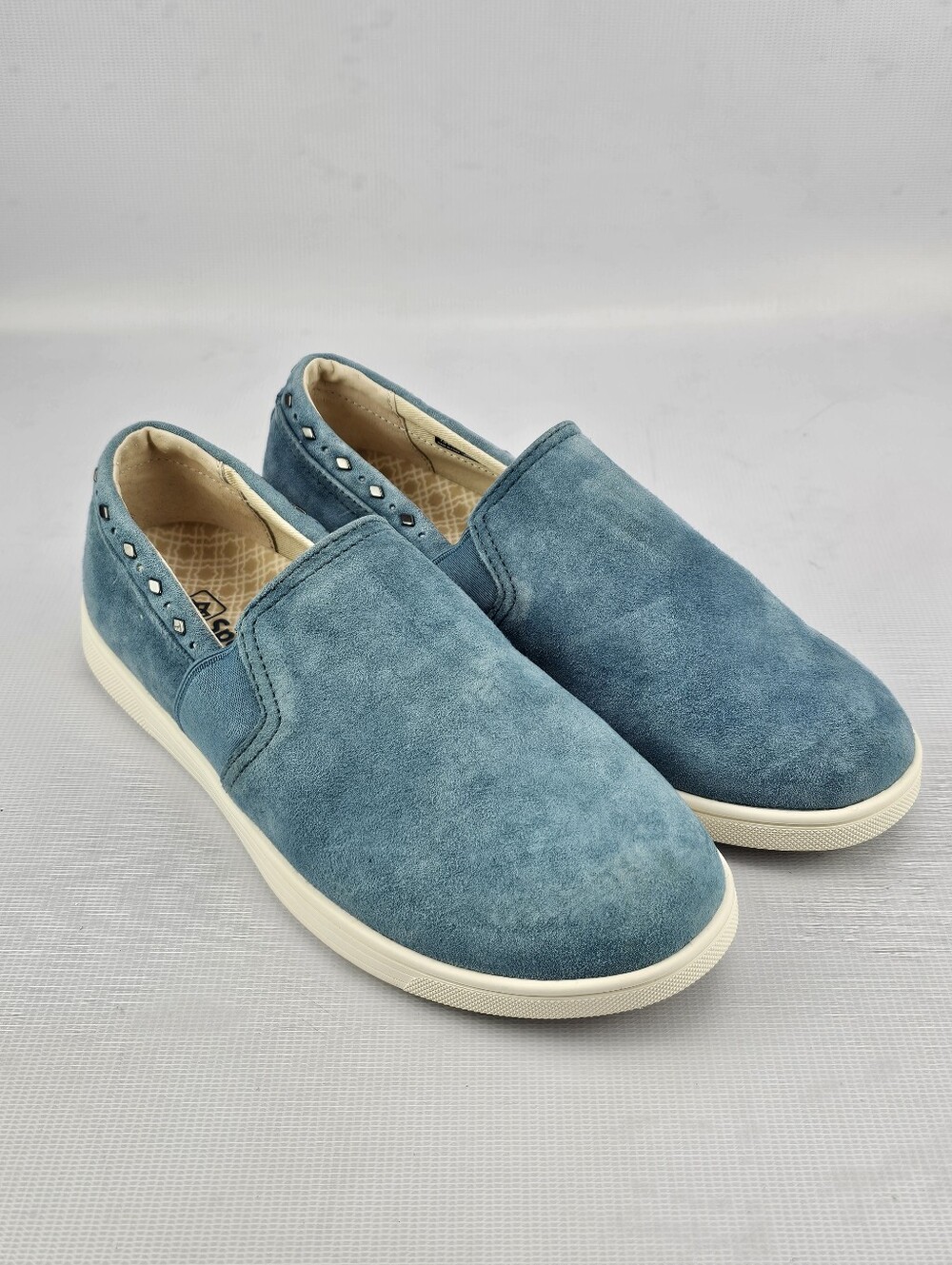 Spenco "Santa Barbara Rivet" Suede Orthotic Slip-On Shoes Blue Women's 7.5